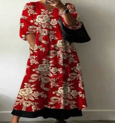 Women's loose V-neck fashion high-end long-sleeved printed collar dress m302766