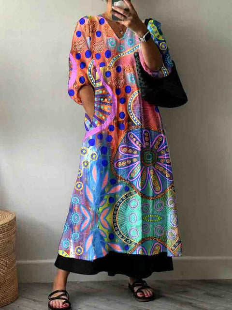 Combinaison décontractée à col en V et imprimé tie-dye pour femme, longueur moyenne et longue, m301302 
