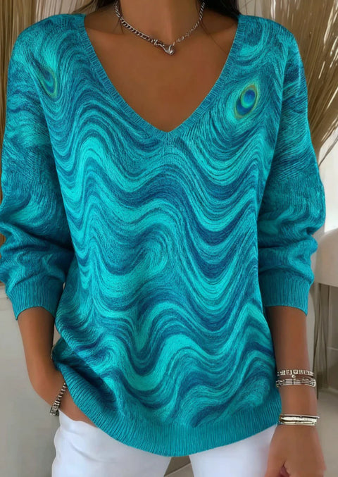 Shoulder V-neck long-sleeved autumn leaf 3D digital printing women's top FF303401