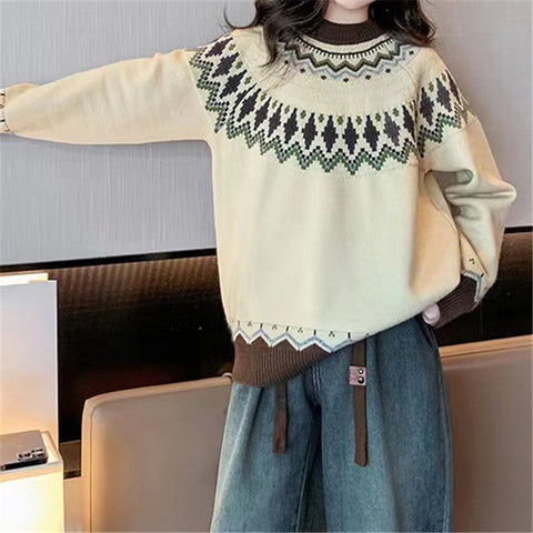 Neuer Pullover mit Rundhalsausschnitt, farblich passender, lockerer, modischer Pullover, Strickpullover m300454 