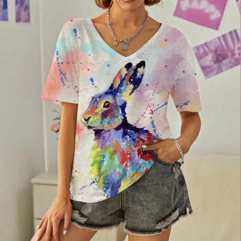 Spring new rabbit pattern printed short-sleeved crew neck T-shirt m302418