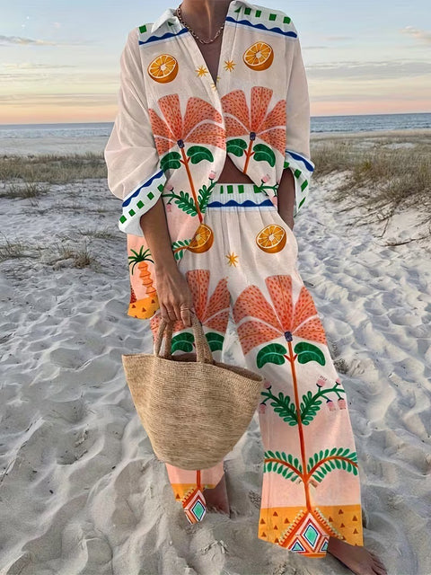 Linglong hemp fish shading casual suit loose sports wide-leg pants marine element casual shirt m303169