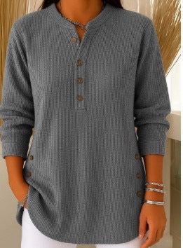 Loose Casual V-Neck Button Long Sleeve Women's Top T-Shirt FF303368