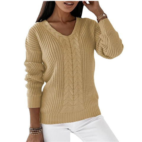 Pullover Damen Langarm V-Ausschnitt Einfarbig Twist Lässiger Strickpullover M300487 