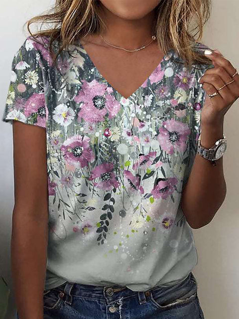 V-neck top 3D rose morning glory T-shirt m303194