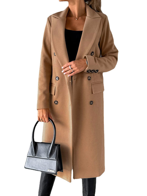 Jacke vielseitiger Wollmantel einfarbig Langarm Zweireiher Tasche m300579 