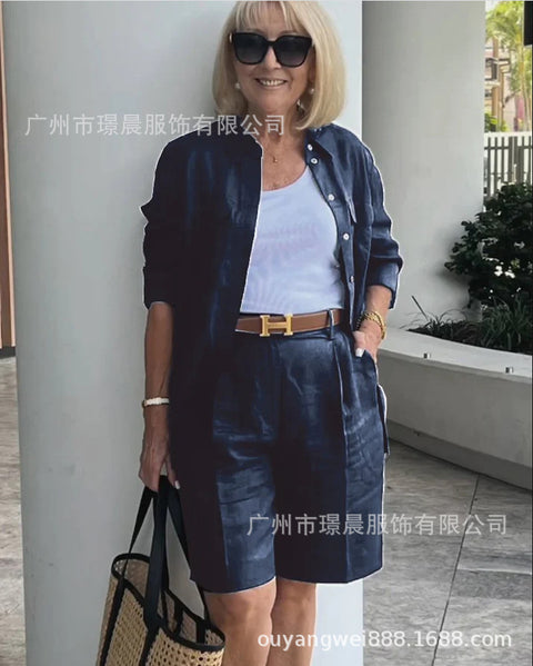 Women's cardigan top shorts two-piece set m302302