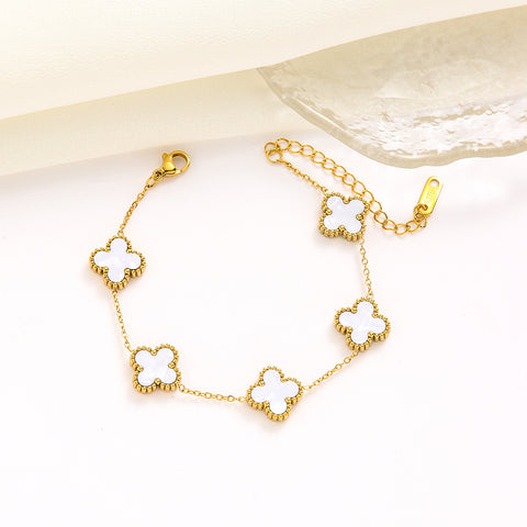 Ensemble de bijoux en acier titane trèfle Double face avec bracelet laser, incrustation de diamant de luxe léger m5010677