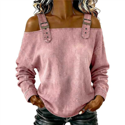 One-word tie shoulder strap long-sleeved top m303209