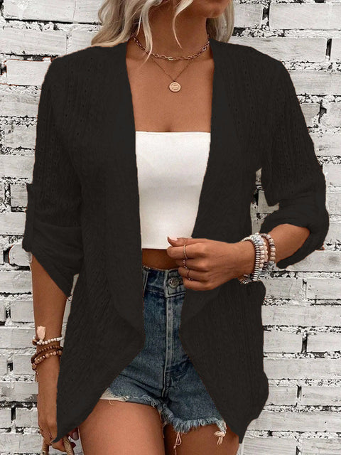 Einfarbige lässige Strickjacke für Damen mit mittleren Ärmeln m300422 