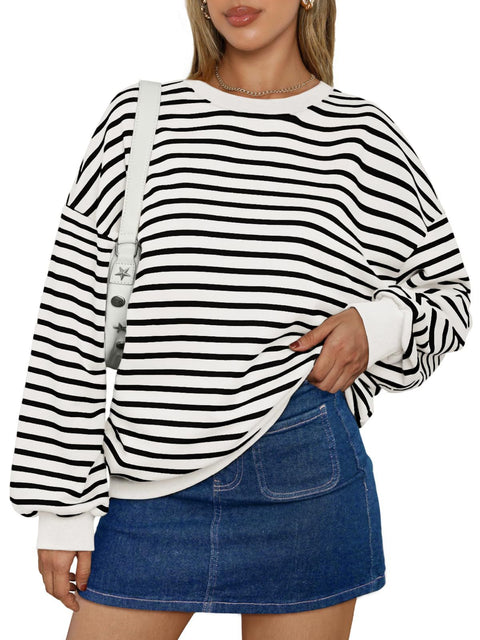 Herbst und Winter neue Farbe gestreiften Rundhalsausschnitt lose Sweatshirt Pullover m300527 