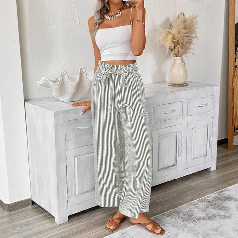 Pantalon droit élégant et décontracté à rayures pour femme m301455 