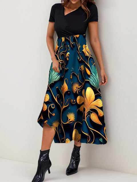 Elegantes Modekleid mit Spleißdruck m301209 