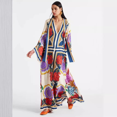 New summer print seven-quarter sleeve stand-up collar dress m301881