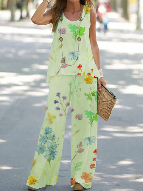 Casual fashion vest trousers set crew neck sleeveless top m301296