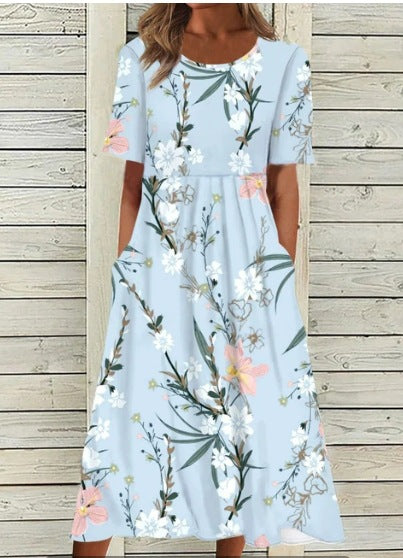 Up and down splicing pocket size printing large wide dress m302623-3