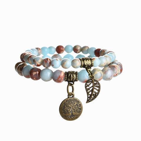 Baum des Lebens Blatt Anhänger Set Armband Bunte Tiger Auge Amethyst Achat Armband m3331289