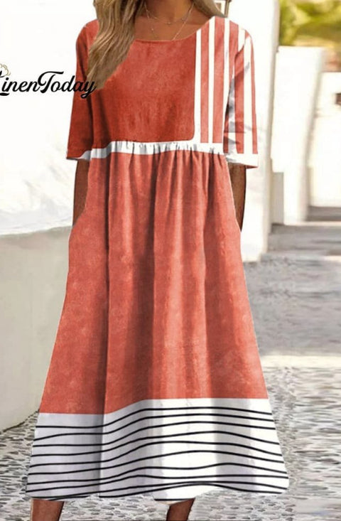 Up and down splicing pocket size printing large wide dress m302623-3