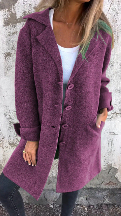 Damen einfarbig Revers mit Tasche Strickjacke einreihig mittellanger und langer Mantel m300614 