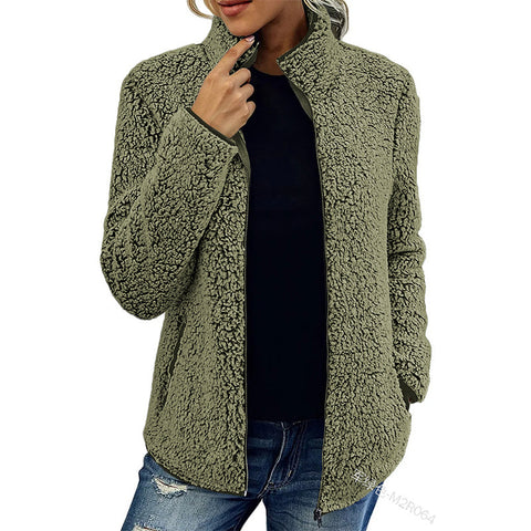 Einfarbiger Top-Pullover für Damen, lässige Mode, langärmelige Reißverschluss-Blasenfleecejacke m300462 