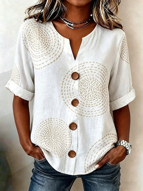 V-neck shirt long-sleeved printed button-down women's shirt m302710
