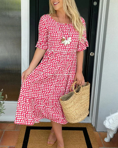 Sommerliches Kurzarmkleid mit Rundhalsausschnitt und Print m301311 