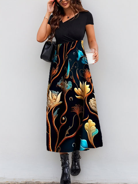 Elegantes Modekleid mit Spleißdruck m301209 