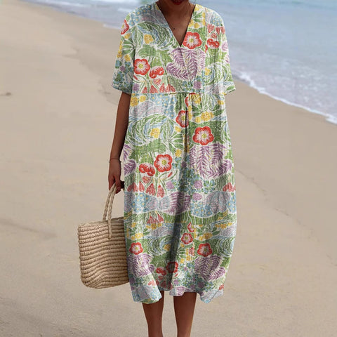 Fashion digital printing large wide V-neck dress m302382