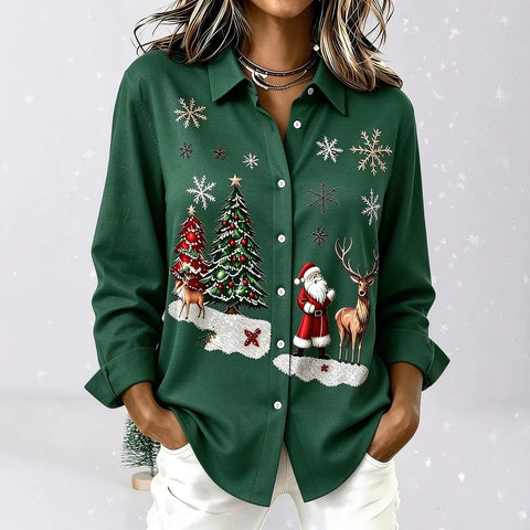 Santa Claus Reindeer Print Long Sleeve Shirt FF303510