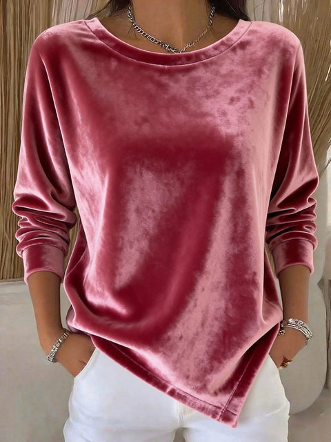 Casual Crew Neck Velvet Solid Color Long Sleeve Women's T-Shirt FF303114