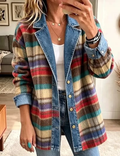 Leopard print denim jacket women's long-sleeved casual cardigan autumn loose jacket FF303339