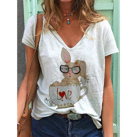 Spring new rabbit pattern printed short-sleeved crew neck T-shirt m302418