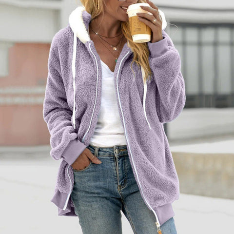 Neue Herbst- und Winterjacke mit lockerem Plüschreißverschluss und Kapuze m300464 