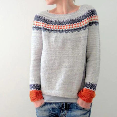 Rundhalsausschnitt, farblich passender, lockerer, modischer Pullover, Strickpullover m300485 