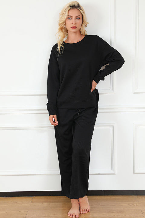 Loose and simple solid color casual suit women's autumn and winter new texture drawstring sportswear women's m301814