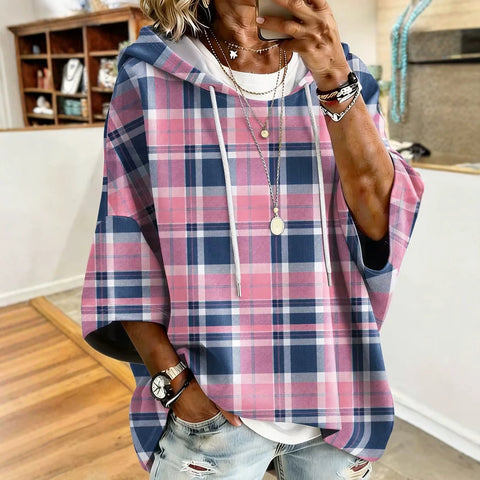 Autumn and winter women's new plaid contrasting color printing women's casual sweater FF303267