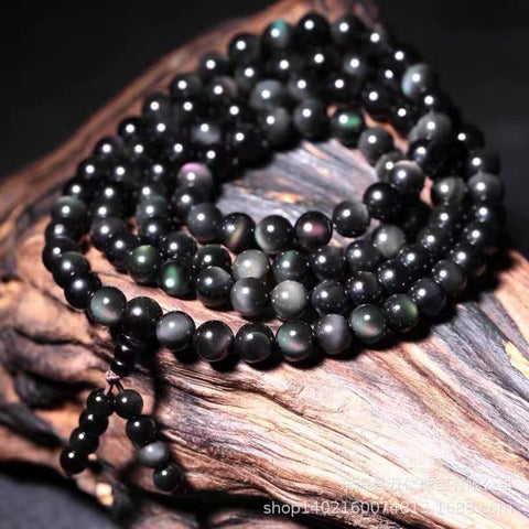 Ebenholz-Schwarz-Obsidian-Armband 108 Perlen Armband 6-12mm m3331282