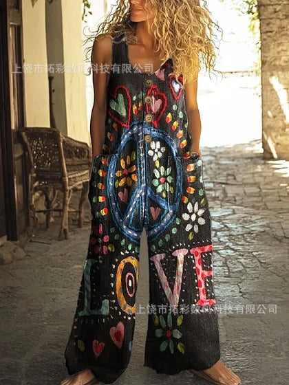 Retro trend wide-leg pants overalls women's sleeveless imitation denim m302436