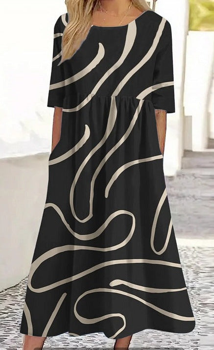 Up and down splicing pocket size printing large wide dress m302623-2
