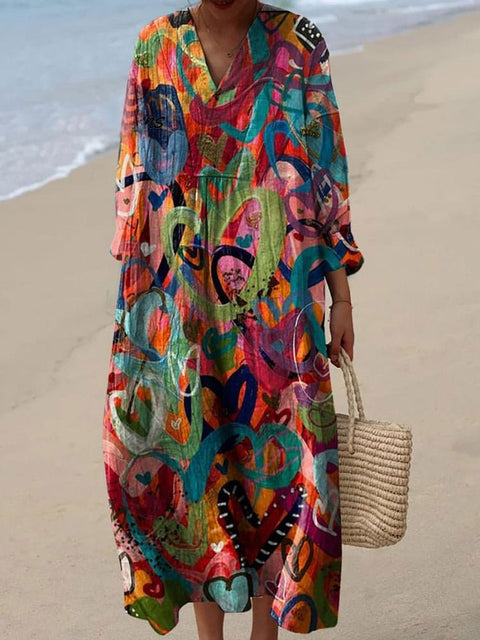 Ladies casual floral 3D printing sleeve dress m301071