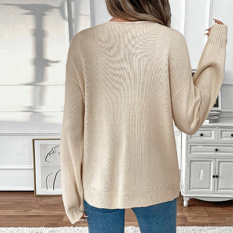 Lässiger, lockerer und vielseitiger Strickpullover mit Schnürung, einfarbiger Pullover m300793 
