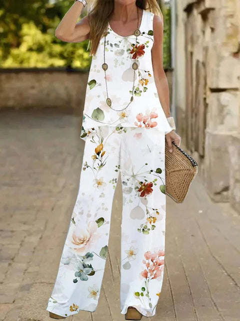 Casual fashion vest trousers set crew neck sleeveless top m301296