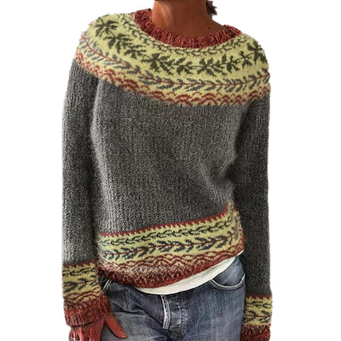 Crew neck color matching loose fashion pullover knitted sweater m301877