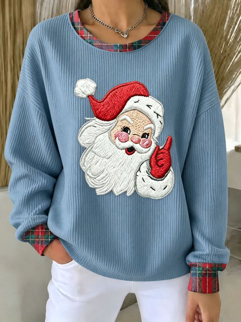 Christmas Day Old Man Printed Crew Neck Long Sleeve Casual Pullover Sweater FF303501