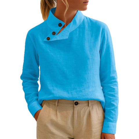 Casual stand-up collar long-sleeved regular pullover digital printing women's T-shirt FF303118