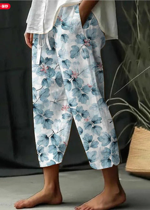 Linglong hemp digital printing simple crimped casual pants m303184