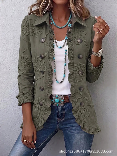 Women's fashion long-sleeved ruffle leaf open button cardigan FF303384 03
