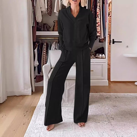 Ensemble deux pièces haut ample à manches longues et col en V et pantalon large m301327 