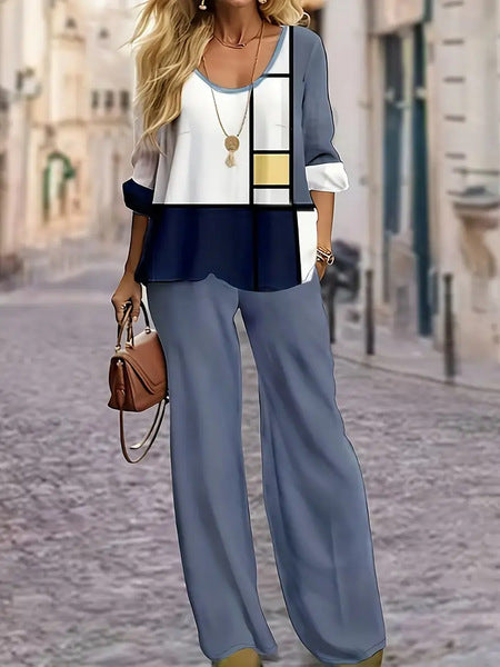 Neues Damenmode-Shirt-Set mit Rundhalsausschnitt und 3D-Druck m301240 