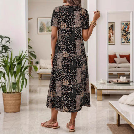Kurzarm-Blumenkleid im Retro-Stil mit Print für Damen, m301445 